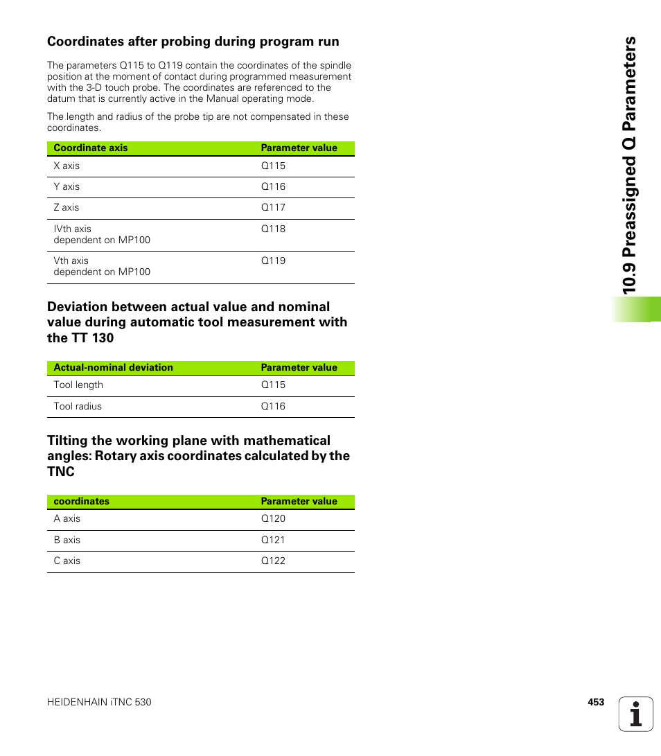 Coordinates after probing during program run | HEIDENHAIN iTNC 530 (340 49x-01) ISO programming User Manual | Page 453 / 577