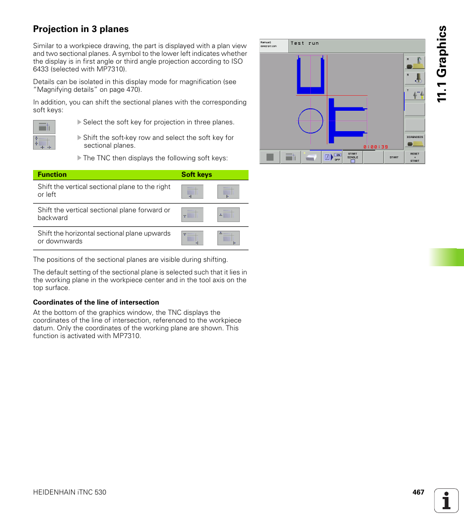 Projection in 3 planes, 1 gr aphics | HEIDENHAIN iTNC 530 (340 49x-01) ISO programming User Manual | Page 467 / 577