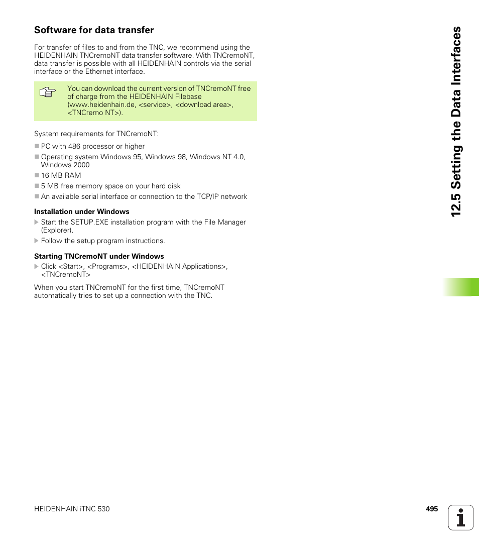 Software for data transfer, 5 set ting the d a ta int e rf aces | HEIDENHAIN iTNC 530 (340 49x-01) ISO programming User Manual | Page 495 / 577