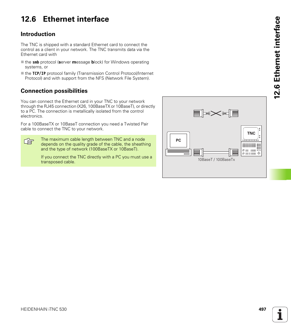 6 ethernet interface, Introduction, Connection possibilities | 6 ether n et int e rf ace 12.6 ethernet interface | HEIDENHAIN iTNC 530 (340 49x-01) ISO programming User Manual | Page 497 / 577