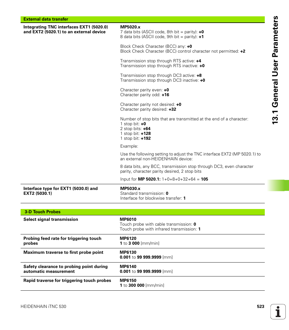 1 gener a l user p a ra met e rs | HEIDENHAIN iTNC 530 (340 49x-01) ISO programming User Manual | Page 523 / 577