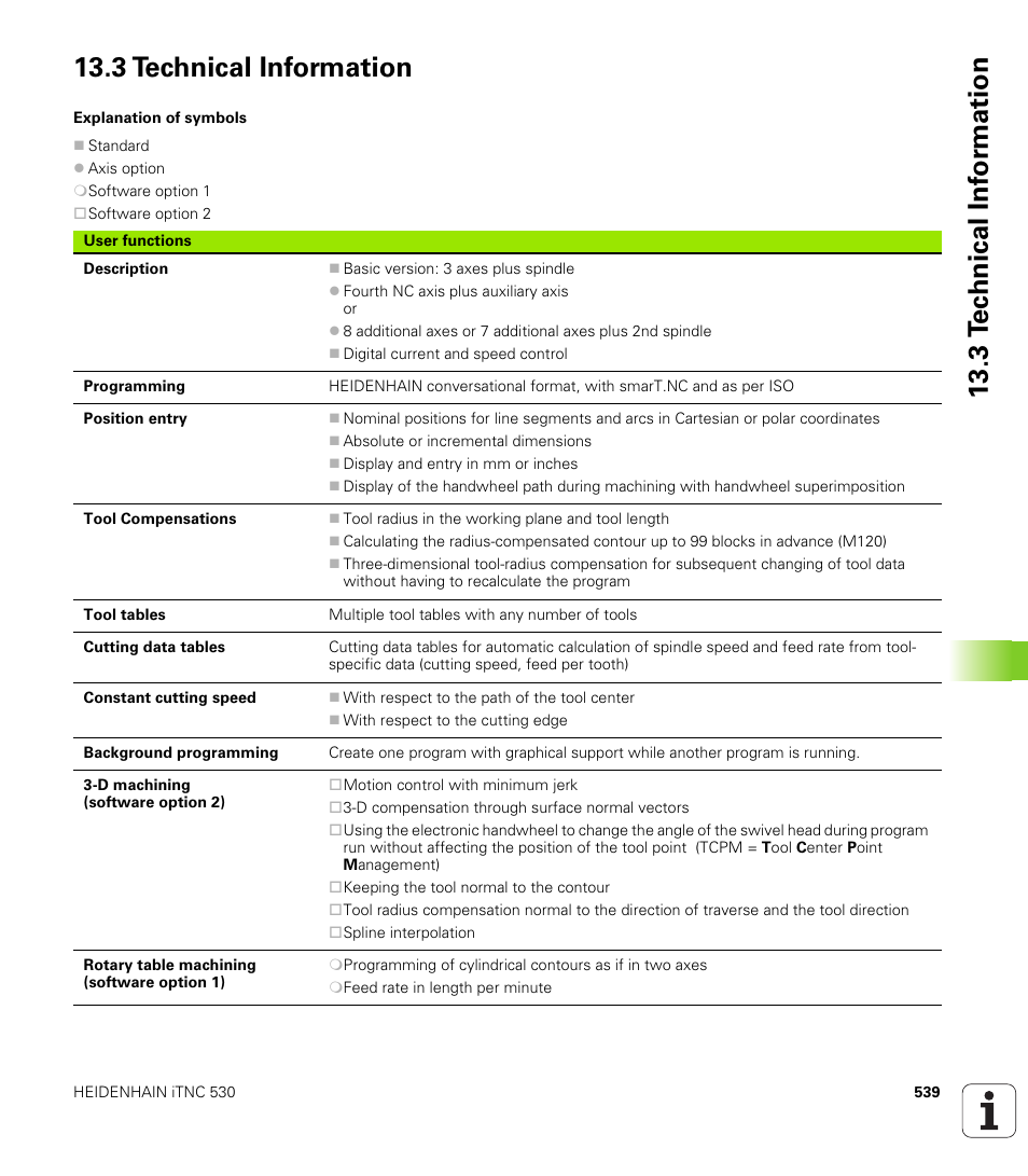 3 technical information | HEIDENHAIN iTNC 530 (340 49x-01) ISO programming User Manual | Page 539 / 577