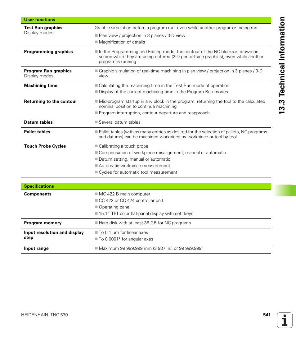 3 t e c hnical inf o rm ation | HEIDENHAIN iTNC 530 (340 49x-01) ISO programming User Manual | Page 541 / 577