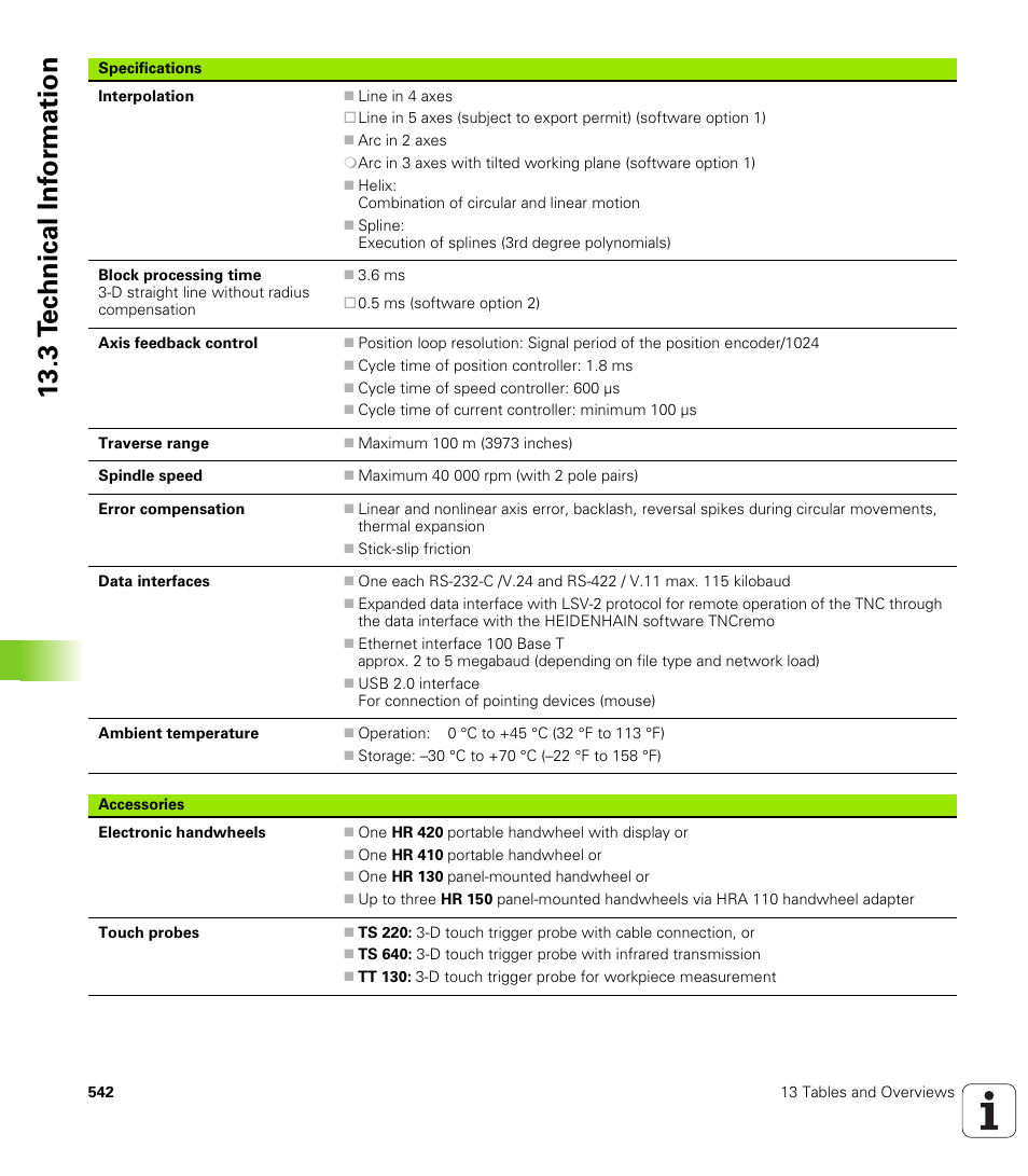 3 t e c hnical inf o rm ation | HEIDENHAIN iTNC 530 (340 49x-01) ISO programming User Manual | Page 542 / 577