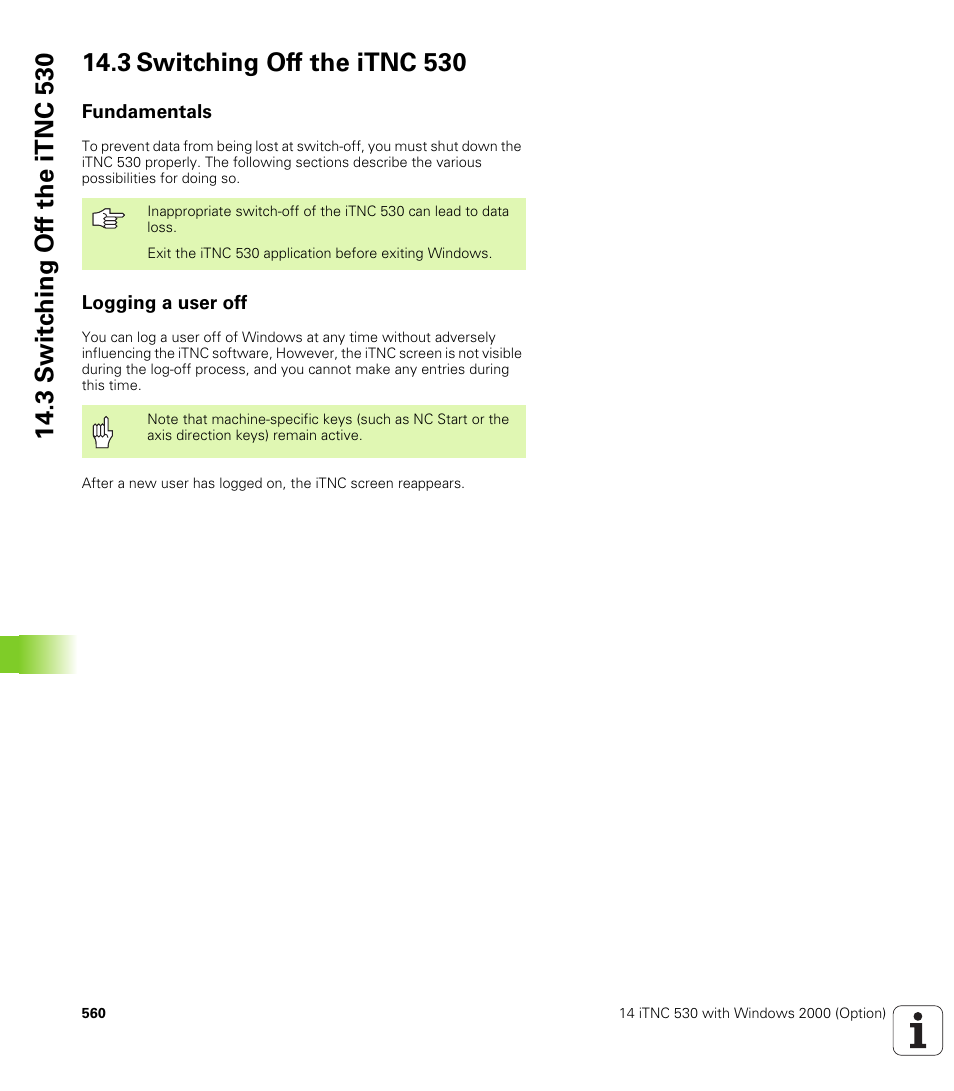 3 switching off the itnc 530, Fundamentals, Logging a user off | HEIDENHAIN iTNC 530 (340 49x-01) ISO programming User Manual | Page 560 / 577