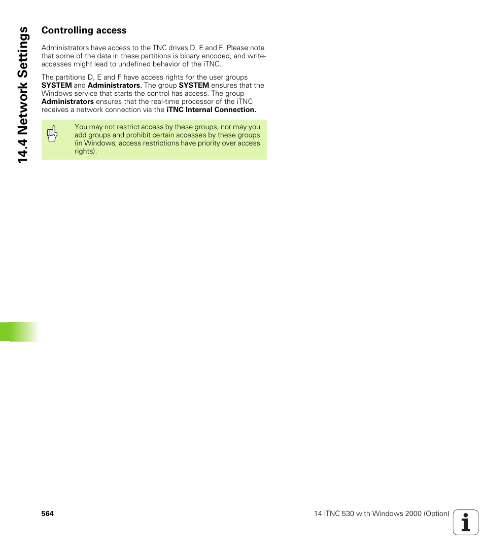 Controlling access, 4 netw or k set tings | HEIDENHAIN iTNC 530 (340 49x-01) ISO programming User Manual | Page 564 / 577