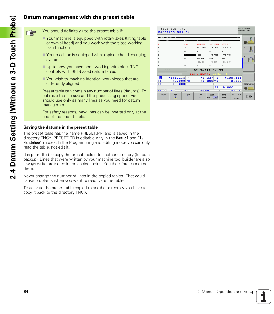 Datum management with the preset table | HEIDENHAIN iTNC 530 (340 49x-01) ISO programming User Manual | Page 64 / 577