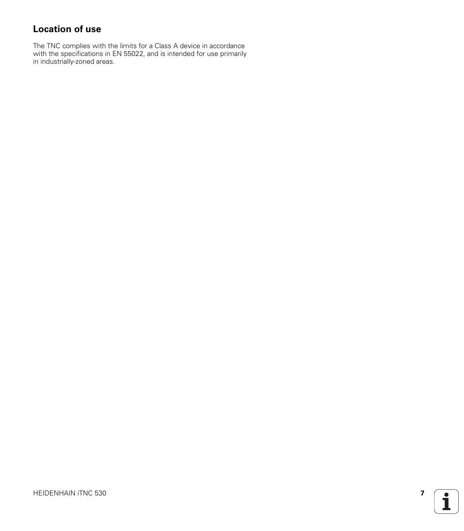 Location of use | HEIDENHAIN iTNC 530 (340 49x-01) ISO programming User Manual | Page 7 / 577