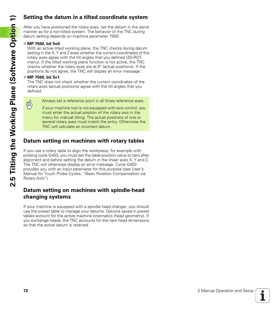 Setting the datum in a tilted coordinate system, Datum setting on machines with rotary tables | HEIDENHAIN iTNC 530 (340 49x-01) ISO programming User Manual | Page 72 / 577