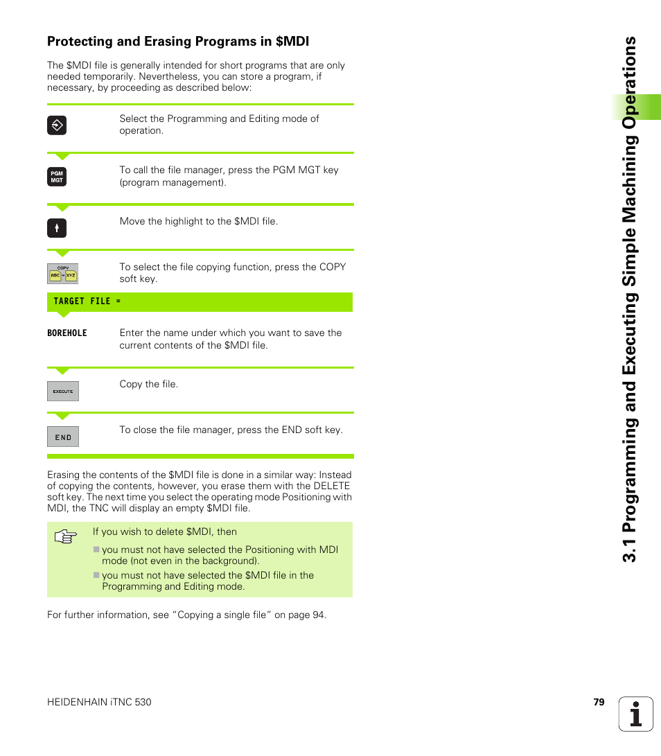 Protecting and erasing programs in $mdi | HEIDENHAIN iTNC 530 (340 49x-01) ISO programming User Manual | Page 79 / 577