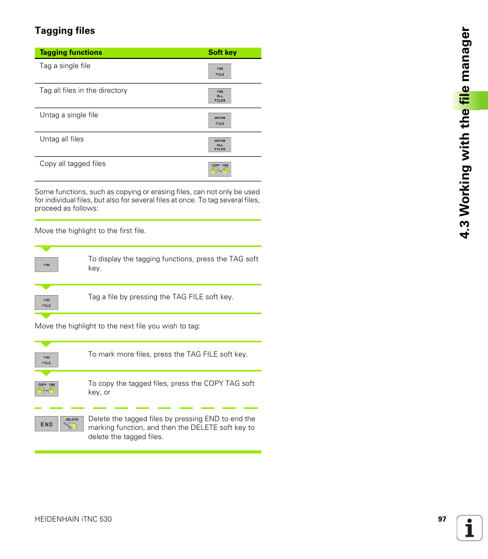 Tagging files, Tag a file, 3 w o rk ing with the file manag e r | HEIDENHAIN iTNC 530 (340 49x-01) ISO programming User Manual | Page 97 / 577