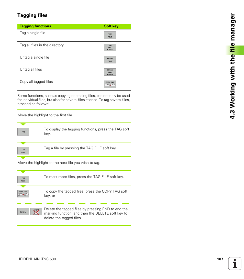 Tagging files, 3 w o rk ing with the file manag e r | HEIDENHAIN iTNC 530 (340 49x-02) User Manual | Page 107 / 689