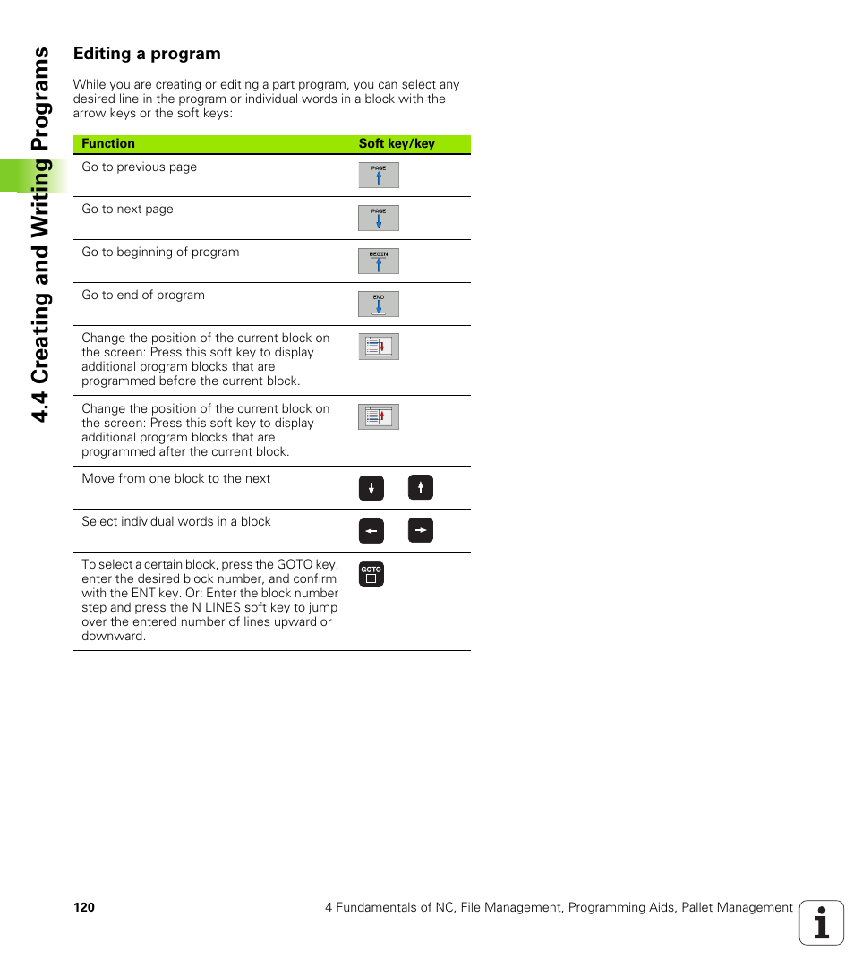 Editing a program, 4 cr eating and w riting pr ogr a ms | HEIDENHAIN iTNC 530 (340 49x-02) User Manual | Page 120 / 689