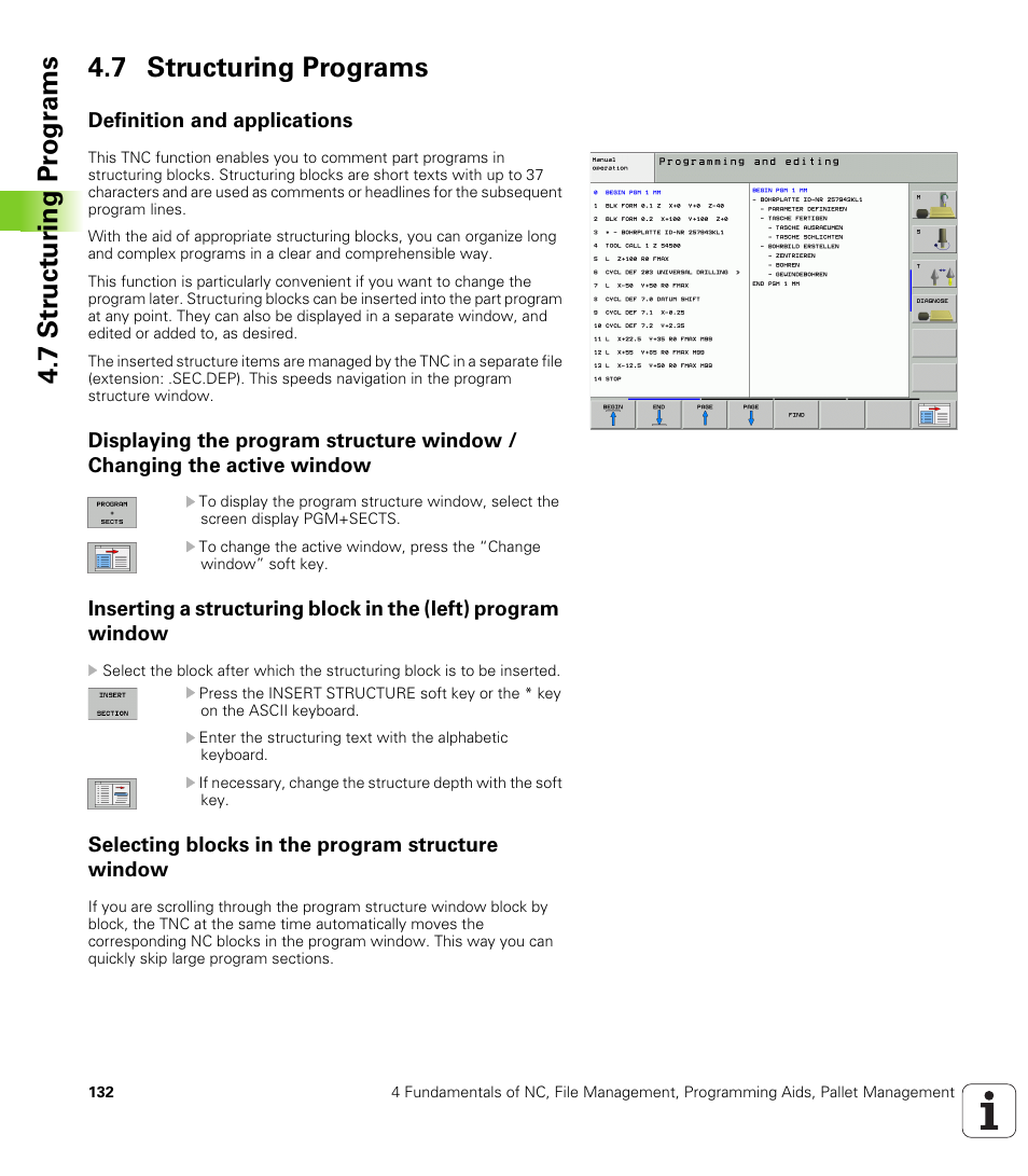 7 structuring programs, Definition and applications, Selecting blocks in the program structure window | HEIDENHAIN iTNC 530 (340 49x-02) User Manual | Page 132 / 689