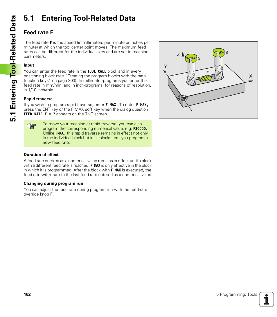 1 entering tool-related data, Feed rate f | HEIDENHAIN iTNC 530 (340 49x-02) User Manual | Page 162 / 689