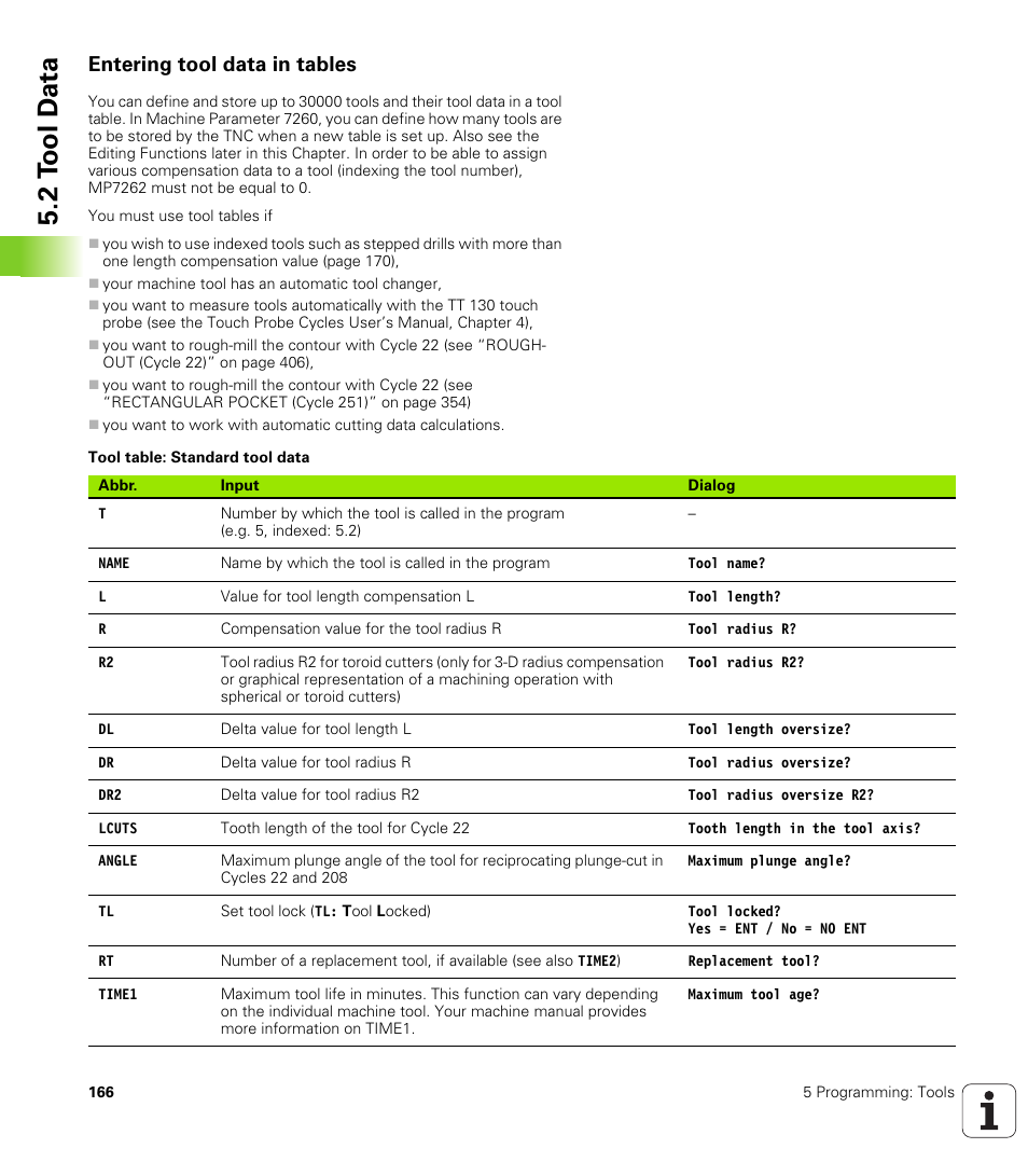 Entering tool data in tables, 2 t ool d a ta | HEIDENHAIN iTNC 530 (340 49x-02) User Manual | Page 166 / 689