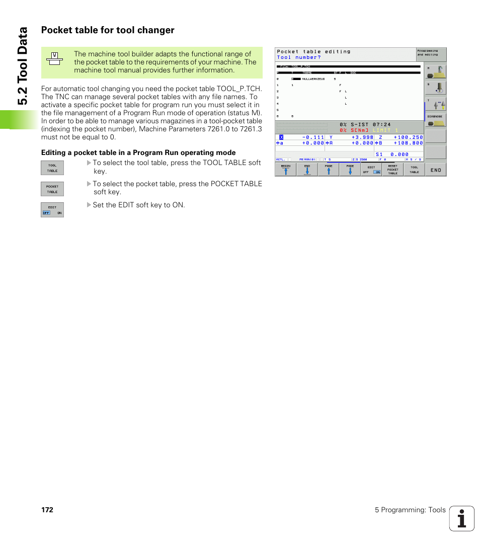 Pocket table for tool changer, 2 t ool d a ta | HEIDENHAIN iTNC 530 (340 49x-02) User Manual | Page 172 / 689