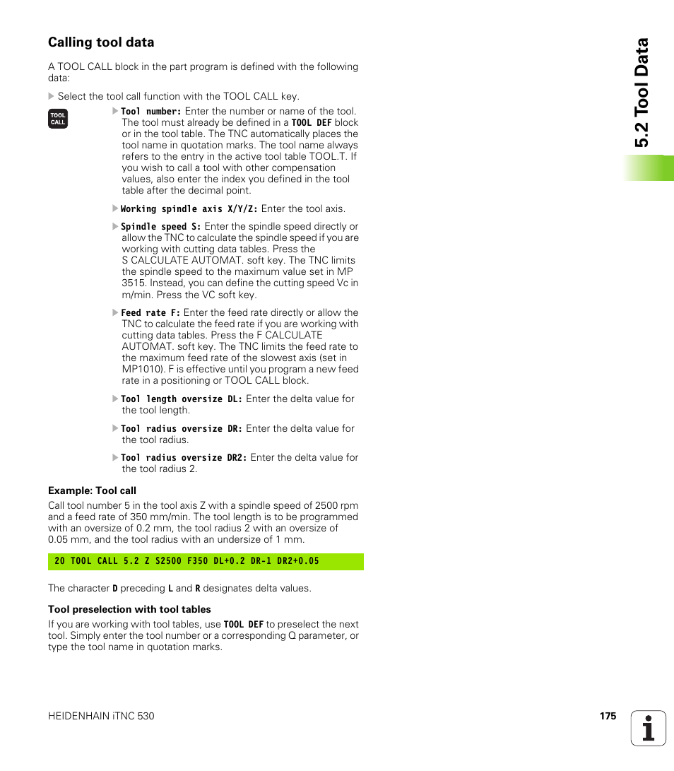 Calling tool data, 2 t ool d a ta | HEIDENHAIN iTNC 530 (340 49x-02) User Manual | Page 175 / 689