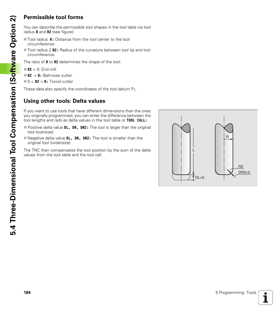 Permissible tool forms, Using other tools: delta values | HEIDENHAIN iTNC 530 (340 49x-02) User Manual | Page 184 / 689