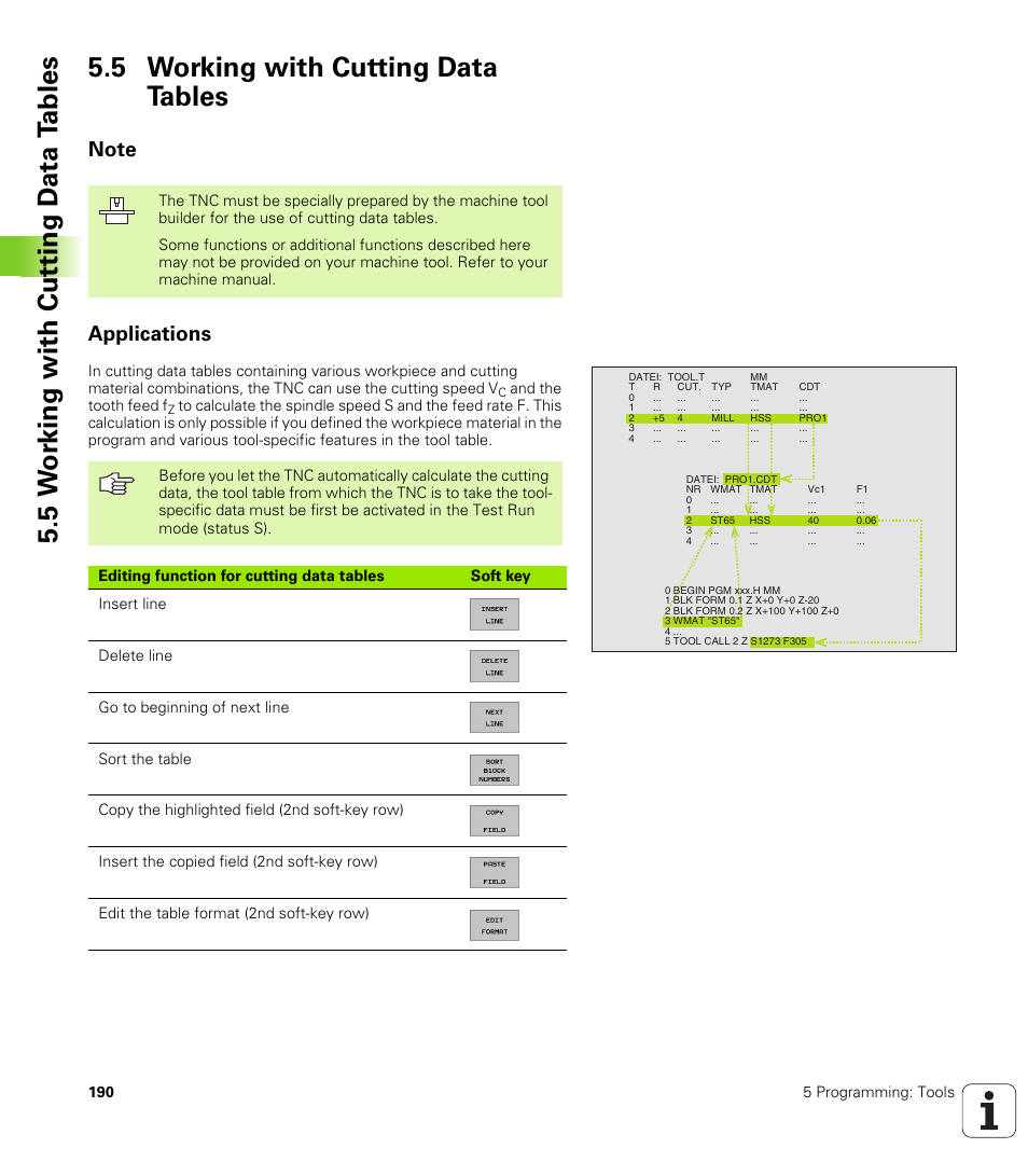 5 working with cutting data tables, Note, Applications | HEIDENHAIN iTNC 530 (340 49x-02) User Manual | Page 190 / 689