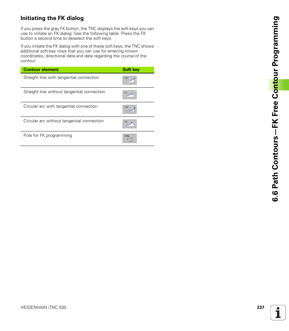 Initiating the fk dialog | HEIDENHAIN iTNC 530 (340 49x-02) User Manual | Page 237 / 689