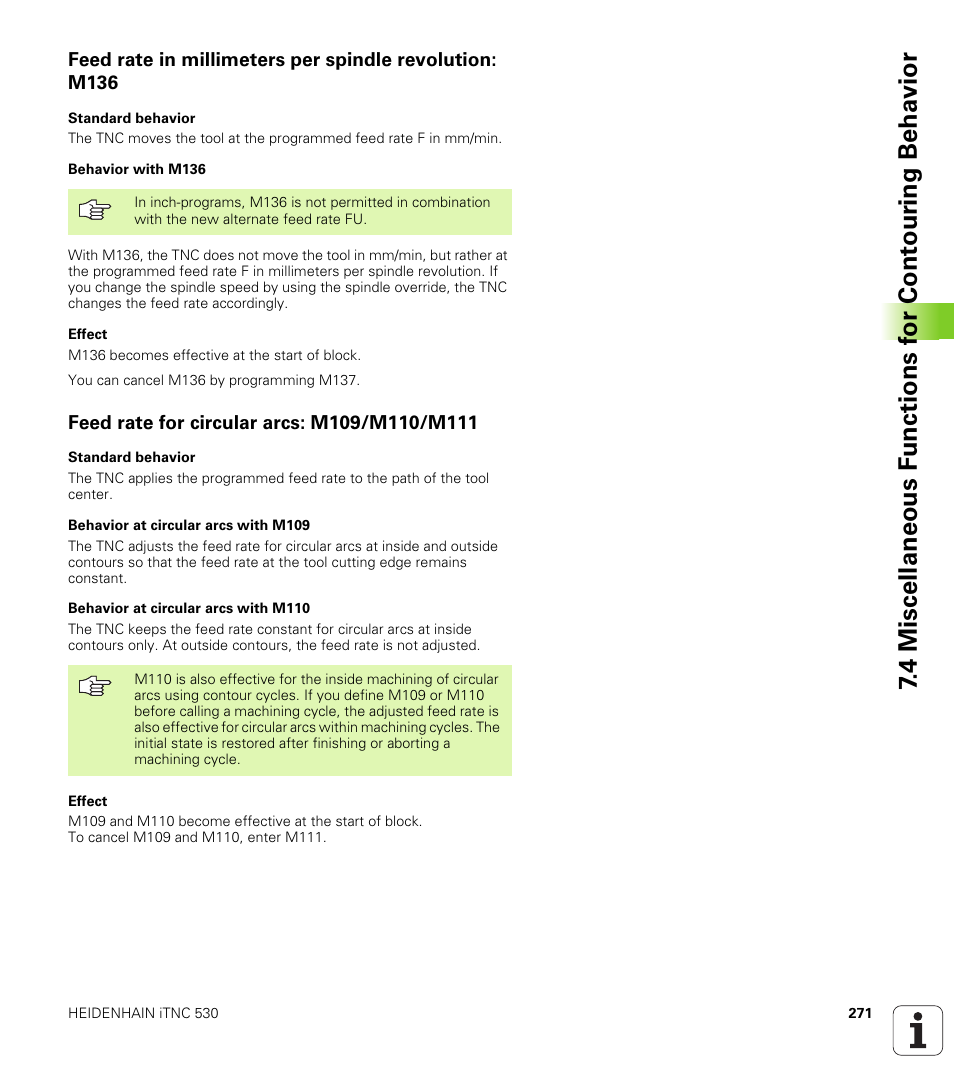 Feed rate for circular arcs: m109/m110/m111 | HEIDENHAIN iTNC 530 (340 49x-02) User Manual | Page 271 / 689