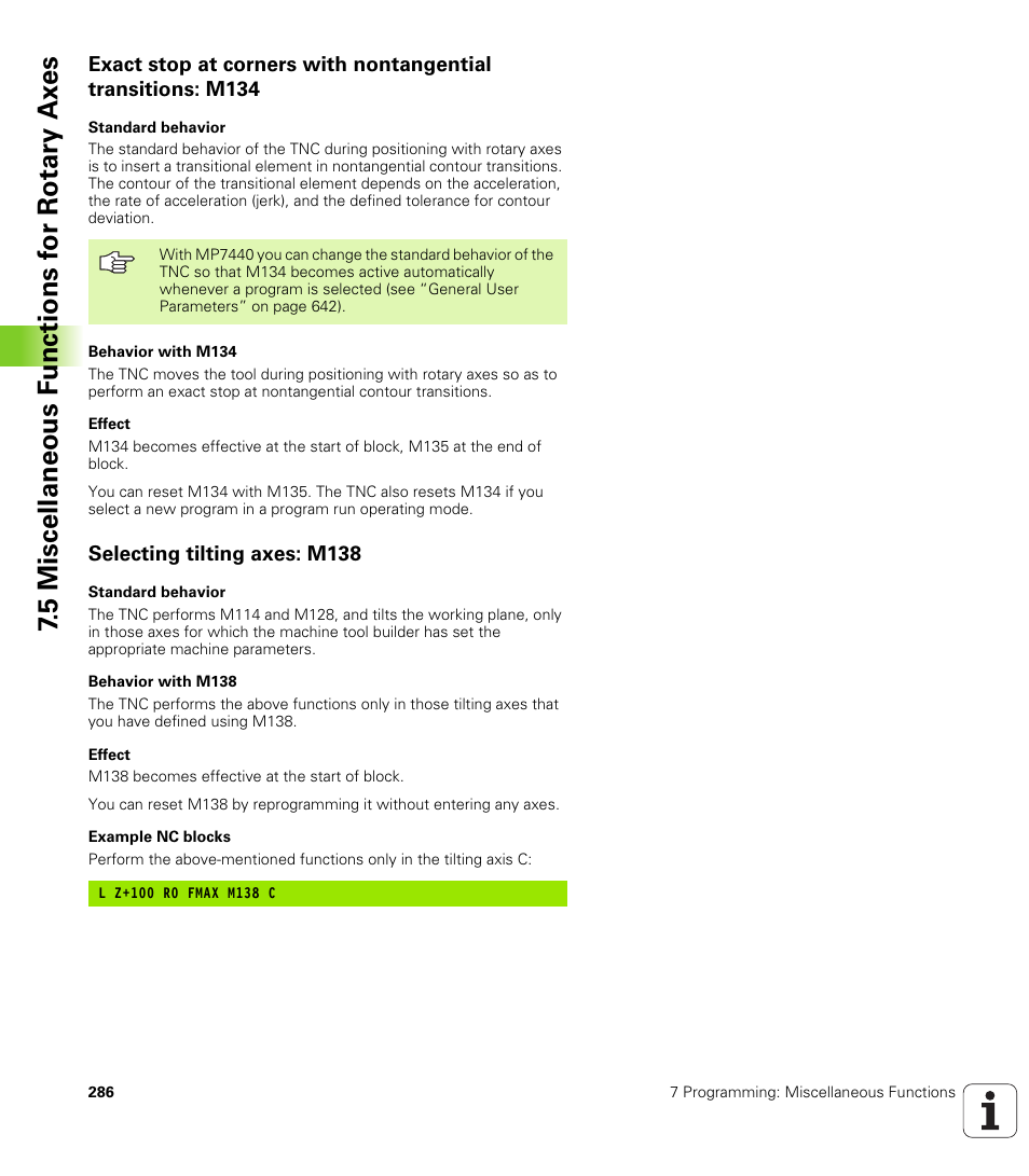 Selecting tilting axes: m138 | HEIDENHAIN iTNC 530 (340 49x-02) User Manual | Page 286 / 689