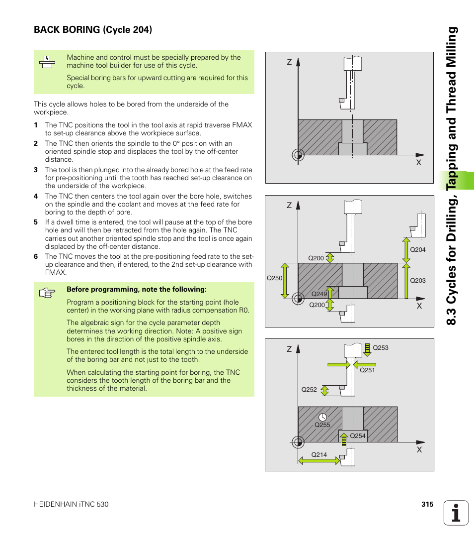 Back boring (cycle 204) | HEIDENHAIN iTNC 530 (340 49x-02) User Manual | Page 315 / 689