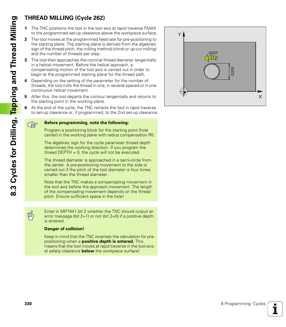 Thread milling (cycle 262) | HEIDENHAIN iTNC 530 (340 49x-02) User Manual | Page 330 / 689