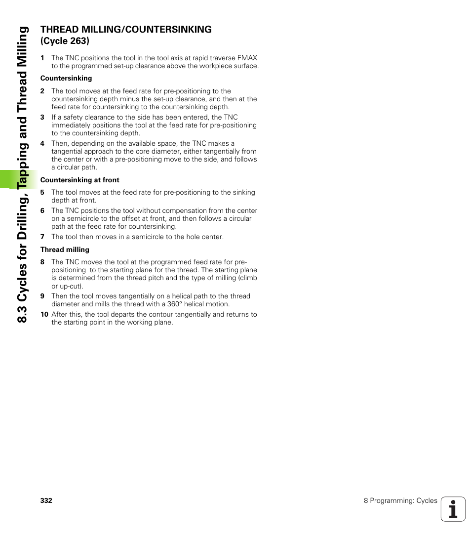 Thread milling/countersinking (cycle 263) | HEIDENHAIN iTNC 530 (340 49x-02) User Manual | Page 332 / 689