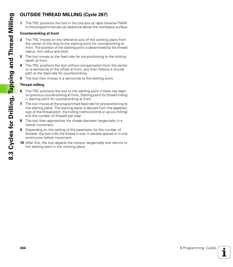 Outside thread milling (cycle 267) | HEIDENHAIN iTNC 530 (340 49x-02) User Manual | Page 344 / 689