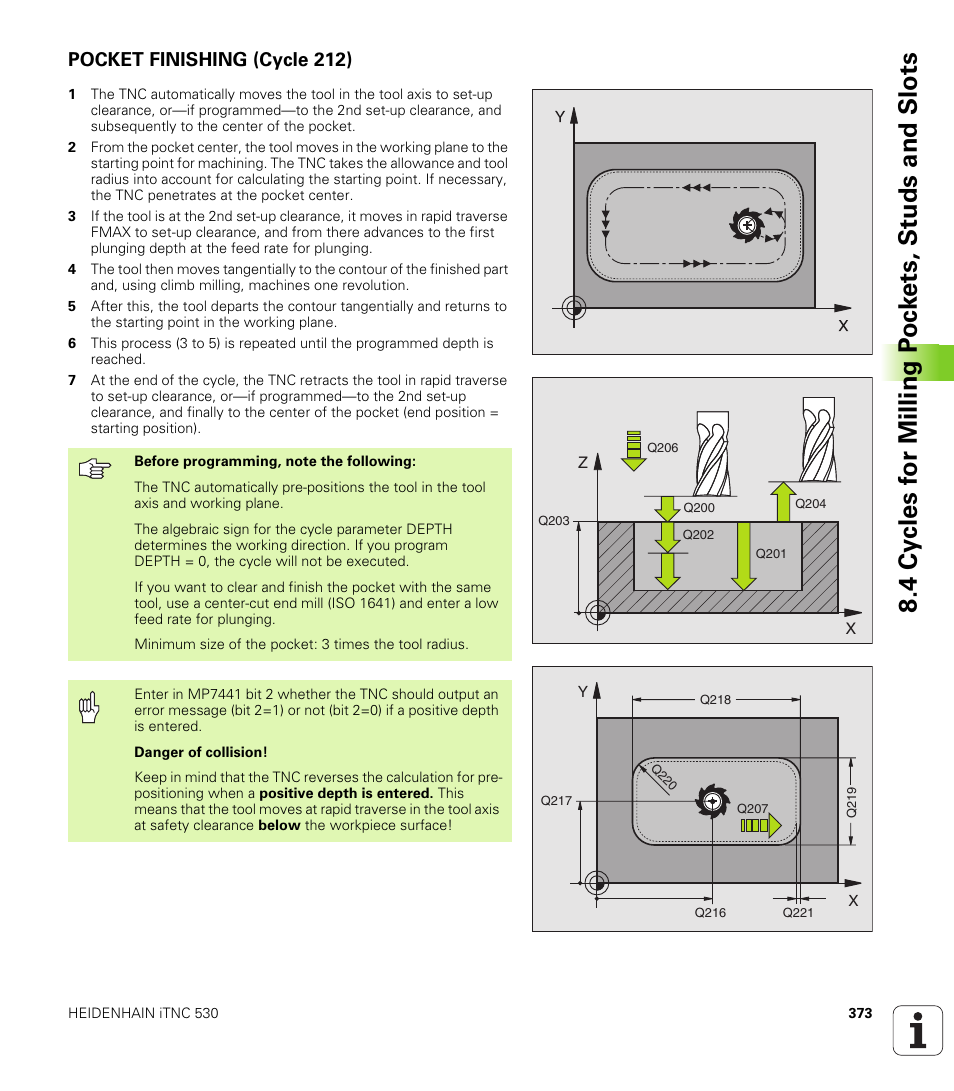 Pocket finishing (cycle 212) | HEIDENHAIN iTNC 530 (340 49x-02) User Manual | Page 373 / 689