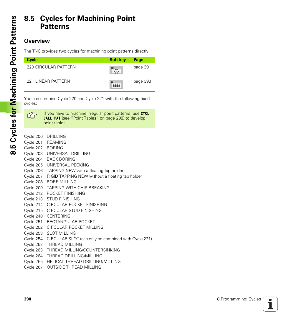 5 cycles for machining point patterns, Overview | HEIDENHAIN iTNC 530 (340 49x-02) User Manual | Page 390 / 689