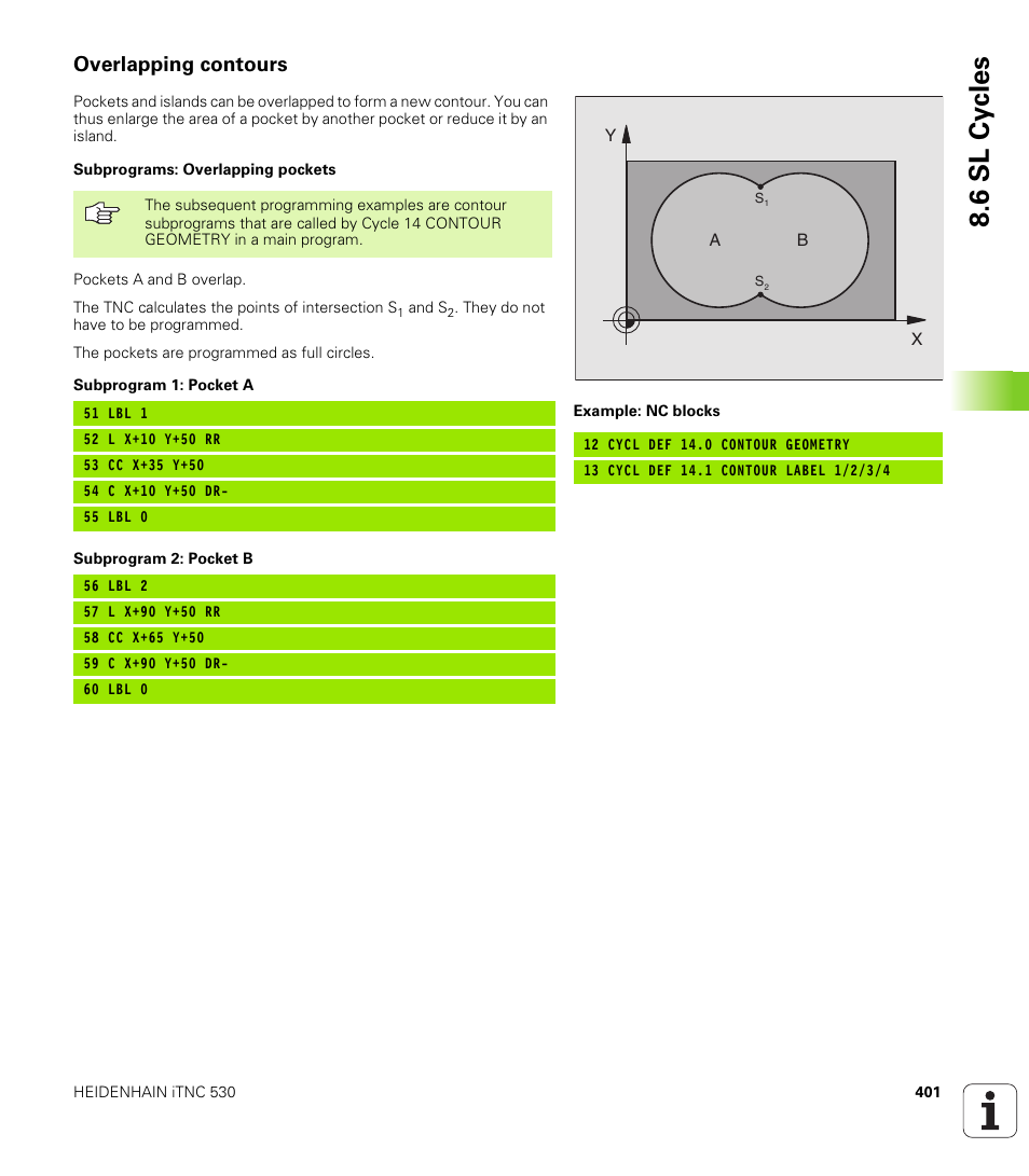Overlapping contours, 6 sl cy cles | HEIDENHAIN iTNC 530 (340 49x-02) User Manual | Page 401 / 689