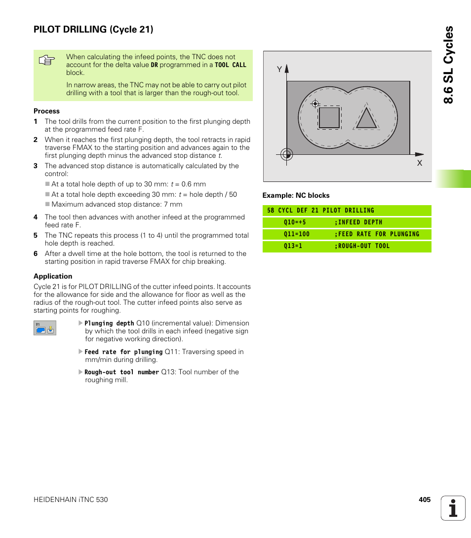Pilot drilling (cycle 21), 6 sl cy cles | HEIDENHAIN iTNC 530 (340 49x-02) User Manual | Page 405 / 689