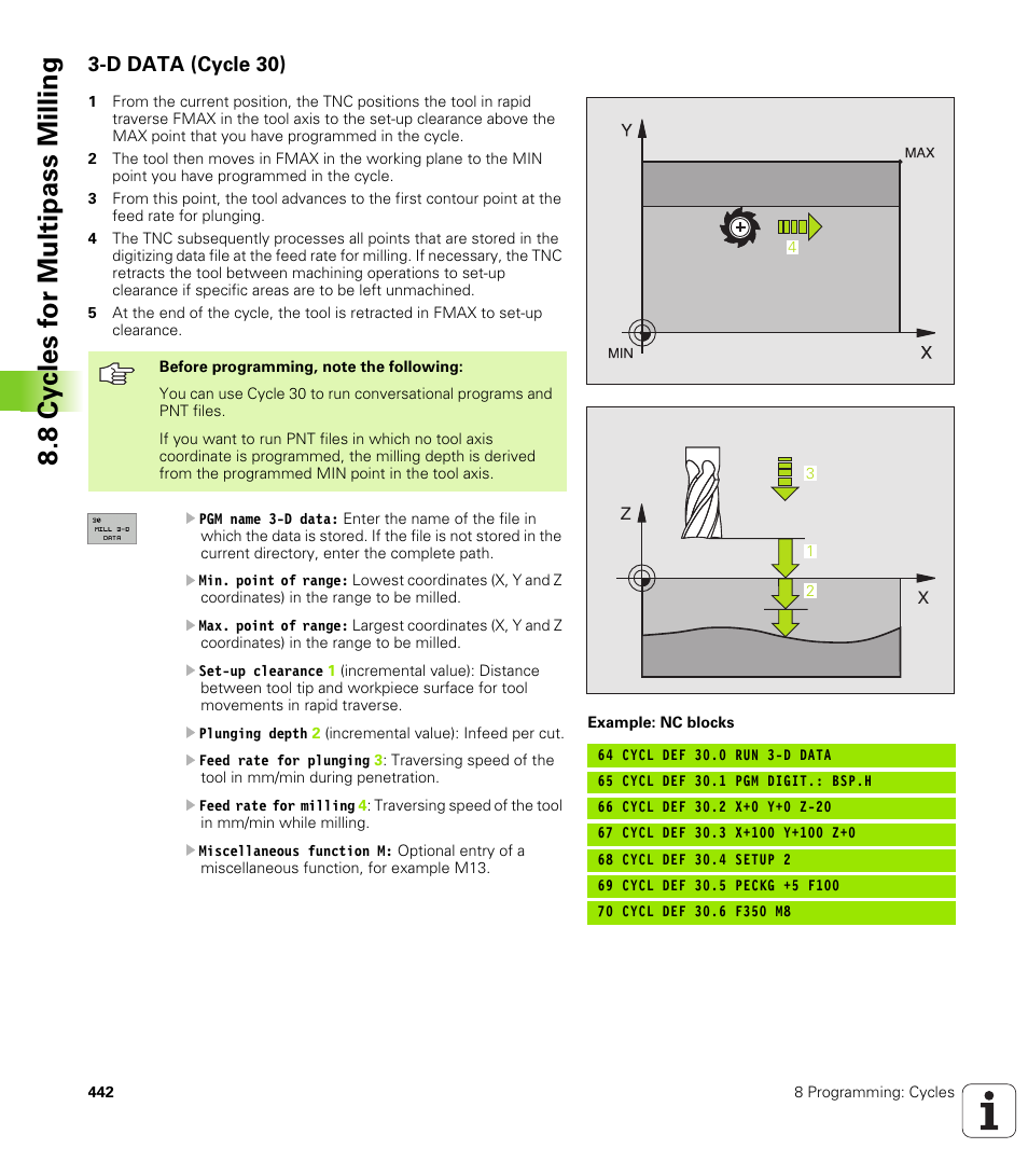 D data (cycle 30) | HEIDENHAIN iTNC 530 (340 49x-02) User Manual | Page 442 / 689