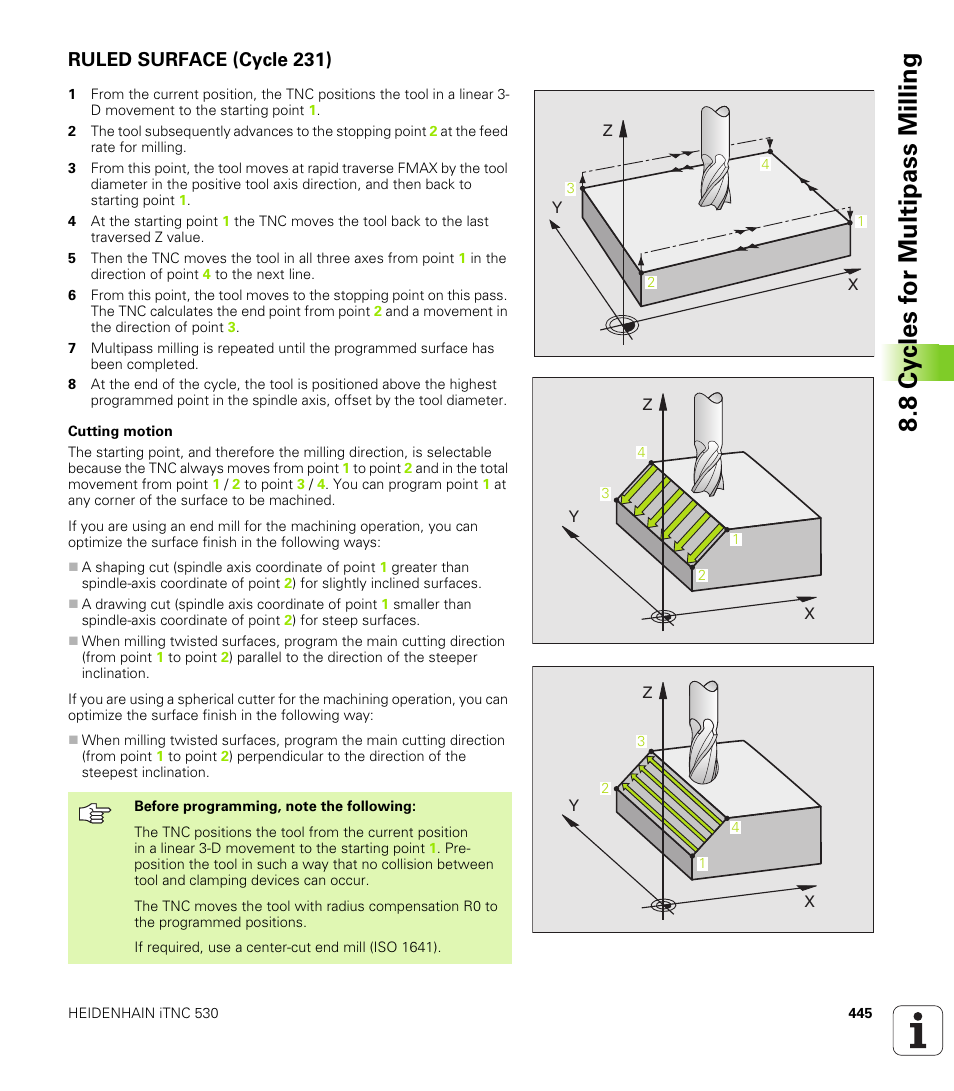 Ruled surface (cycle 231) | HEIDENHAIN iTNC 530 (340 49x-02) User Manual | Page 445 / 689