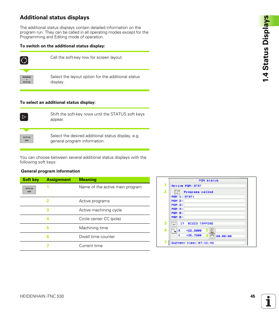 Additional status displays, 4 stat us displa ys | HEIDENHAIN iTNC 530 (340 49x-02) User Manual | Page 45 / 689