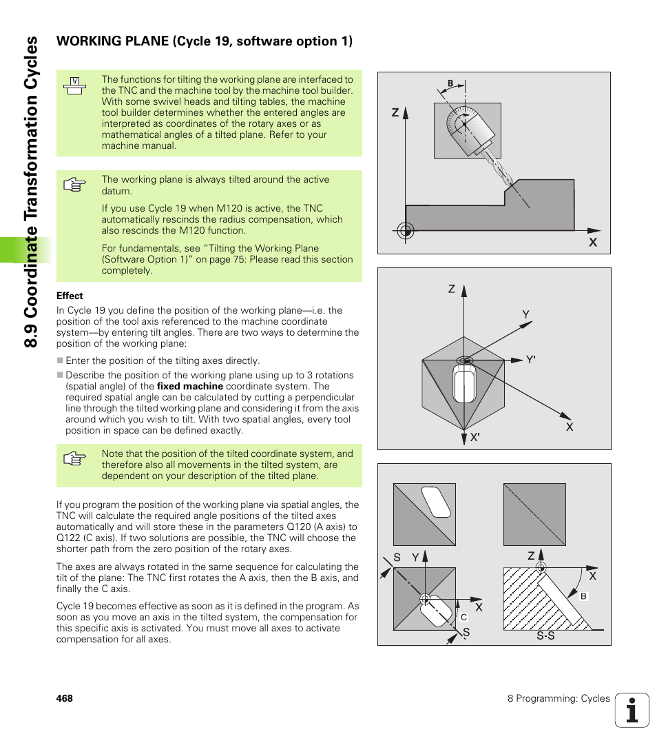 Working plane (cycle 19, software option 1), 9 coor di na te t ra n s for m a ti on cy cle s | HEIDENHAIN iTNC 530 (340 49x-02) User Manual | Page 468 / 689