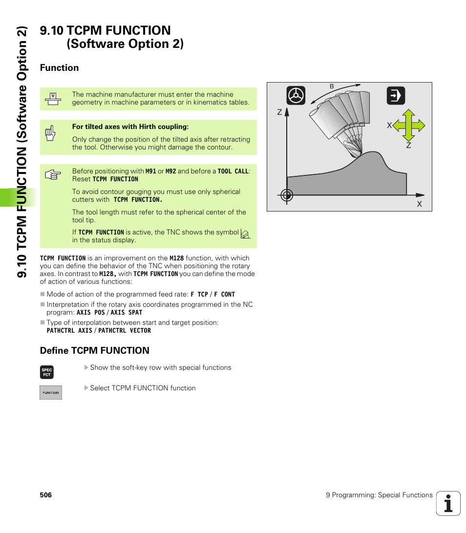 10 tcpm function (software option 2), Function, Define tcpm function | HEIDENHAIN iTNC 530 (340 49x-02) User Manual | Page 506 / 689