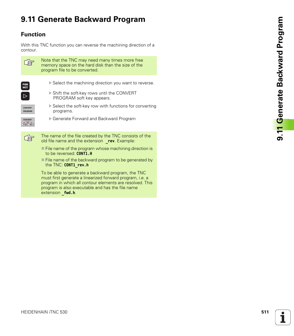 11 generate backward program, Function | HEIDENHAIN iTNC 530 (340 49x-02) User Manual | Page 511 / 689