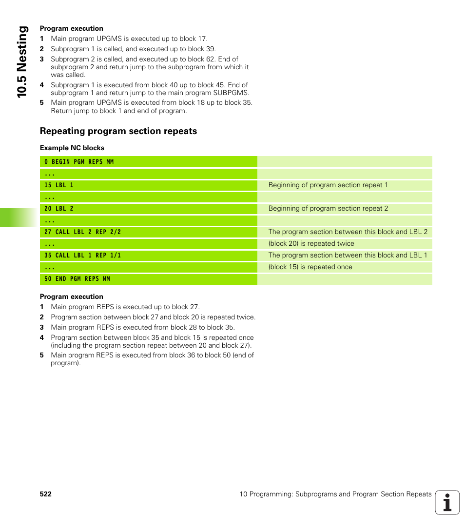 Repeating program section repeats, 10 .5 nesting | HEIDENHAIN iTNC 530 (340 49x-02) User Manual | Page 522 / 689