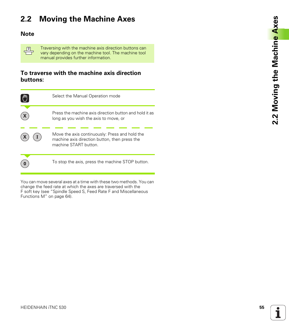 2 moving the machine axes, Note | HEIDENHAIN iTNC 530 (340 49x-02) User Manual | Page 55 / 689