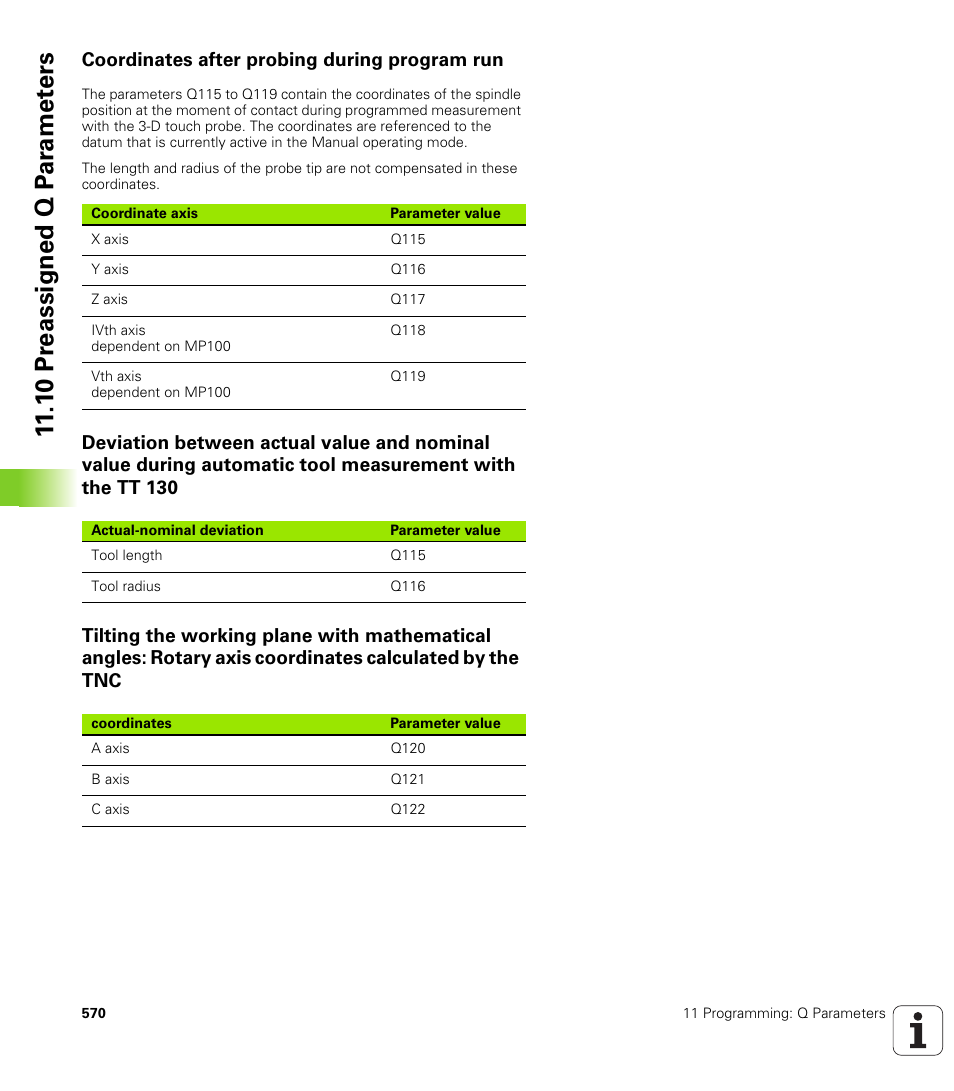 Coordinates after probing during program run, 1 0 pr eassigned q p ar amet ers | HEIDENHAIN iTNC 530 (340 49x-02) User Manual | Page 570 / 689