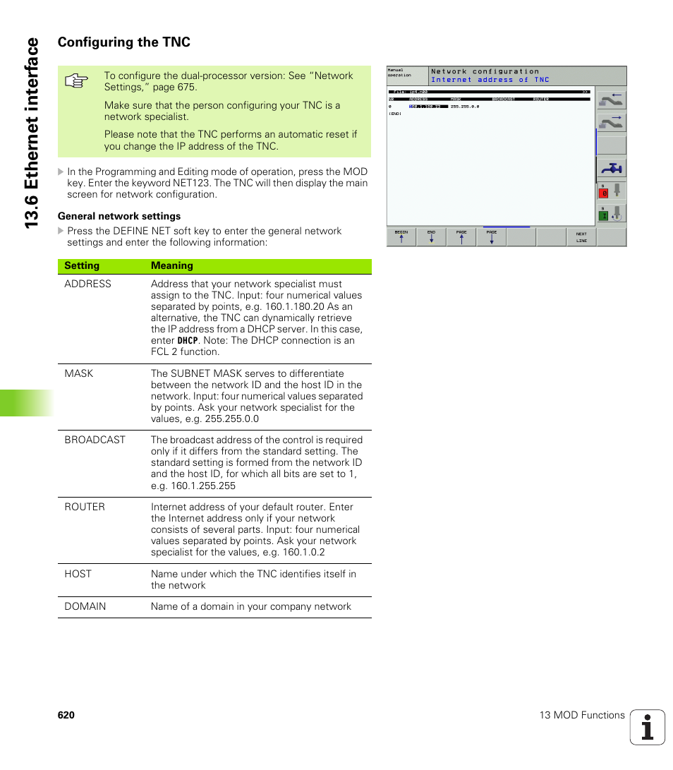 Configuring the tnc, 6 ether n et int e rf ace | HEIDENHAIN iTNC 530 (340 49x-02) User Manual | Page 620 / 689