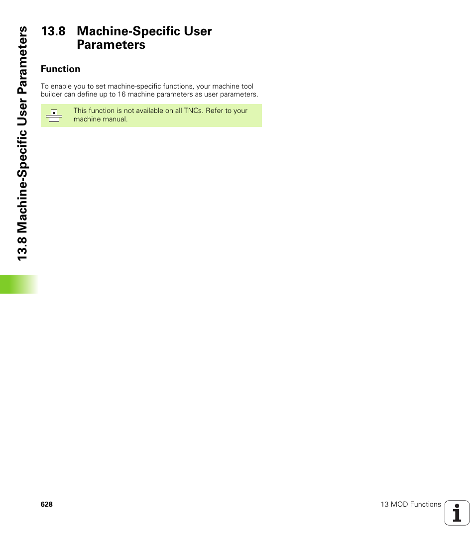8 machine-specific user parameters, Function | HEIDENHAIN iTNC 530 (340 49x-02) User Manual | Page 628 / 689
