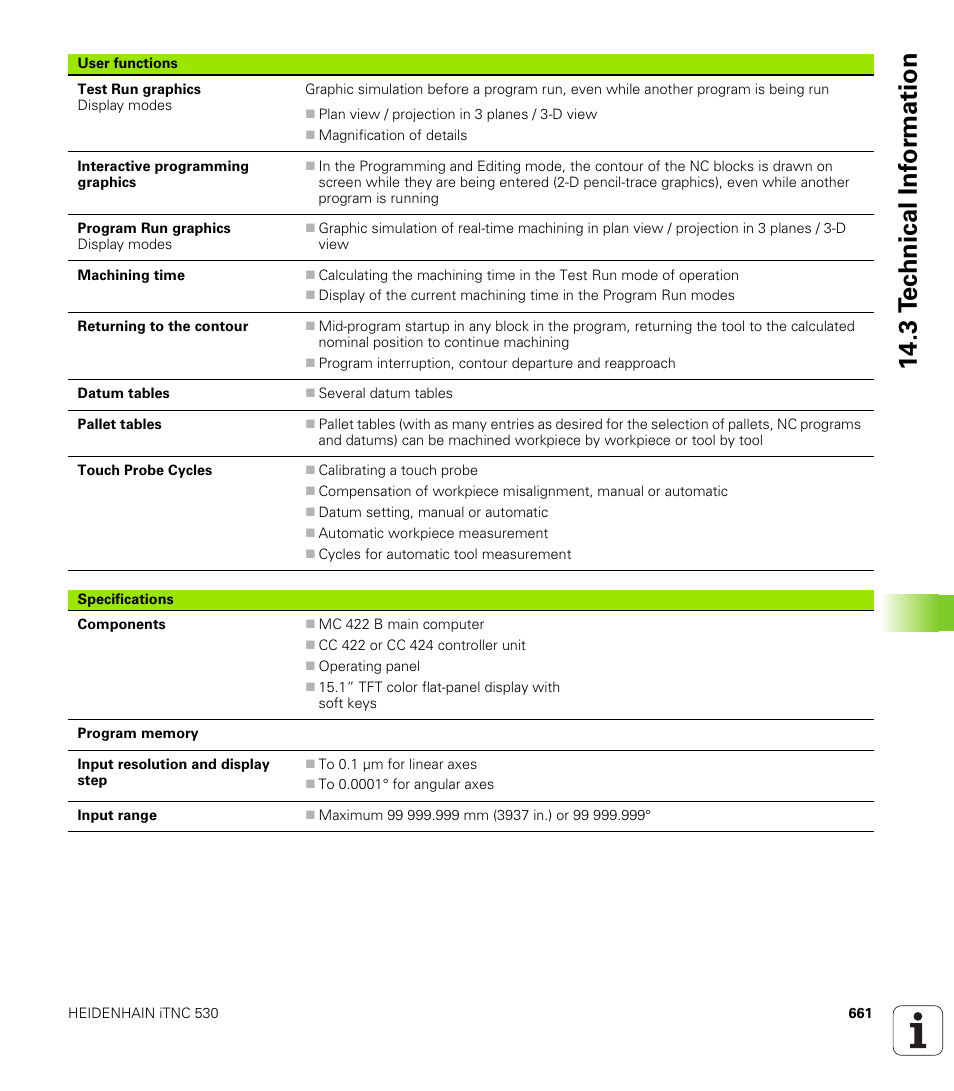 3 t e c hnical inf o rm ation | HEIDENHAIN iTNC 530 (340 49x-02) User Manual | Page 661 / 689