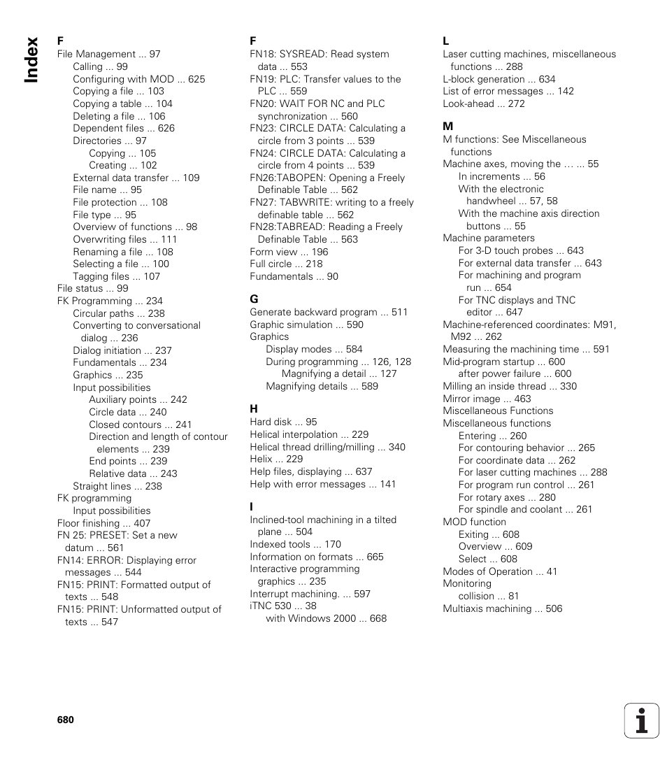 Index | HEIDENHAIN iTNC 530 (340 49x-02) User Manual | Page 680 / 689