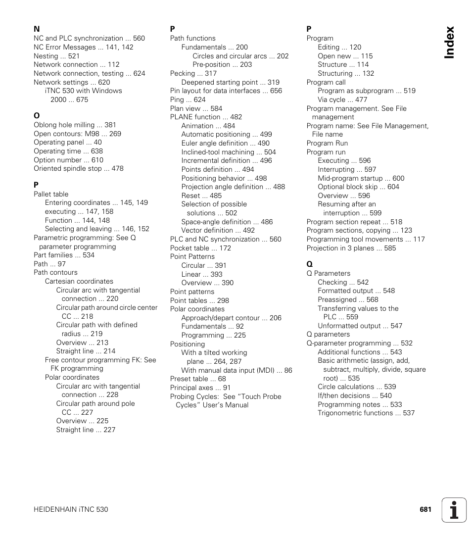 Index | HEIDENHAIN iTNC 530 (340 49x-02) User Manual | Page 681 / 689