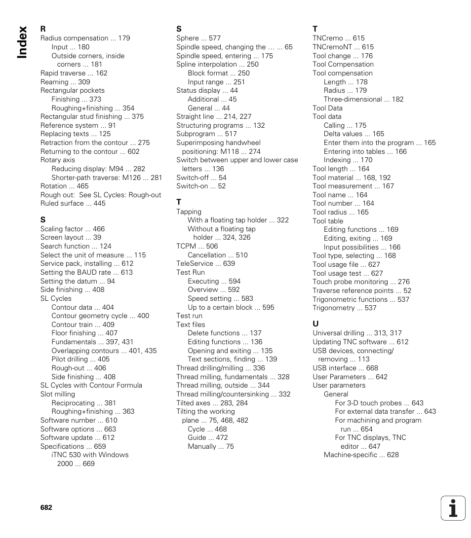 Index | HEIDENHAIN iTNC 530 (340 49x-02) User Manual | Page 682 / 689